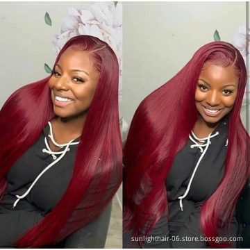 Superseptember red human hair wig body Silk lace frontal vietnamese hair body wave transparent red wigs human hair lace front